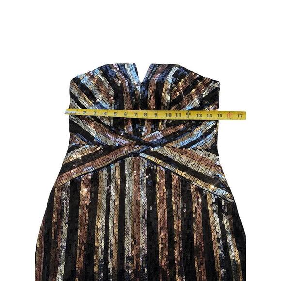 Trixxi sequined strapless mini dress with gold, silver, and black stripes Sz XL - Picture 4 of 4